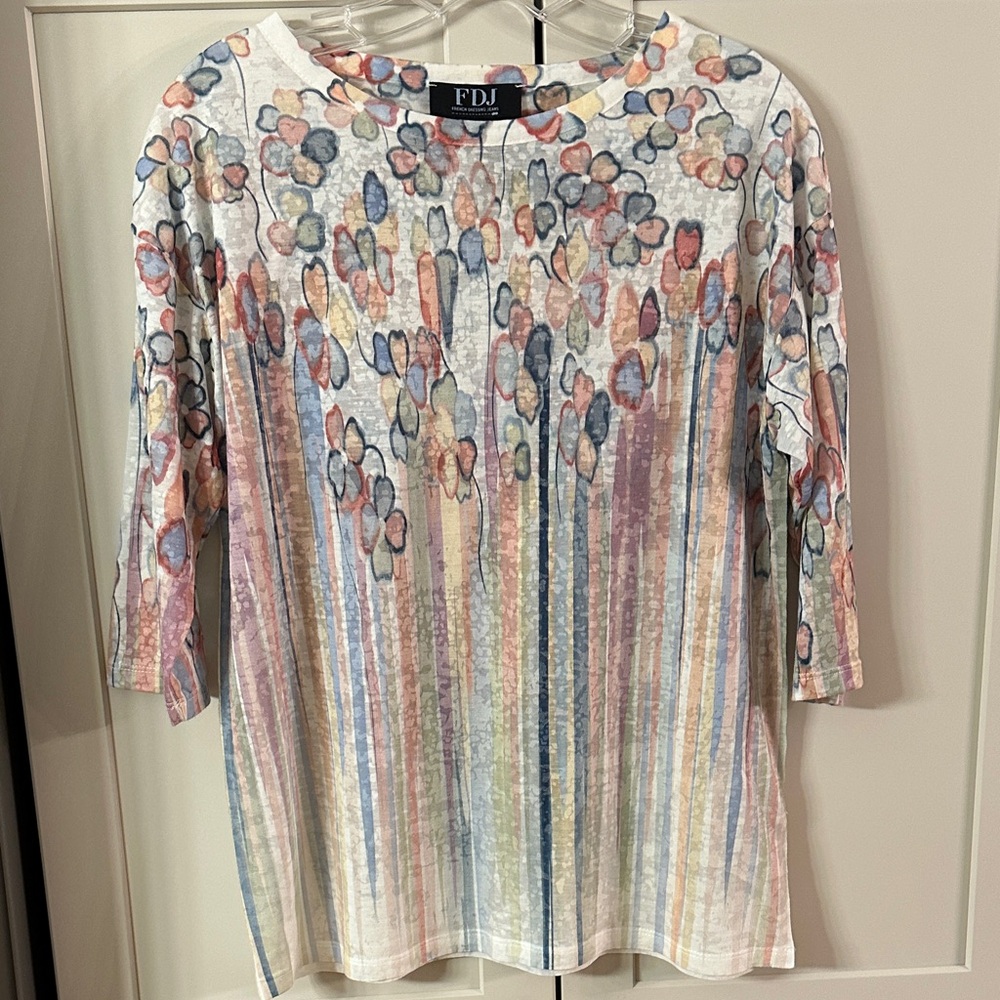 FDJ French Dressing Jeans Women’s Floral Stripe 3/4 Sleeve Top, White/Multi